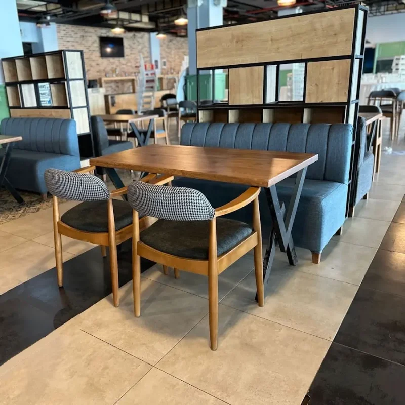Modern cafe dekorasyonu için sedir booth masa sandalye kombinasyon takımı, toptan cafe mobilyası imalat