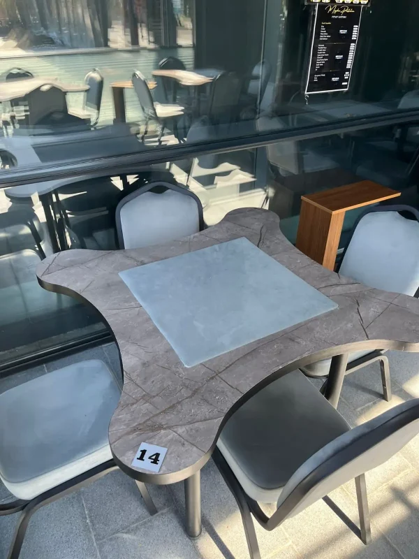 4 yanlıklı mermer desenli okey masası modern sandalye takımı