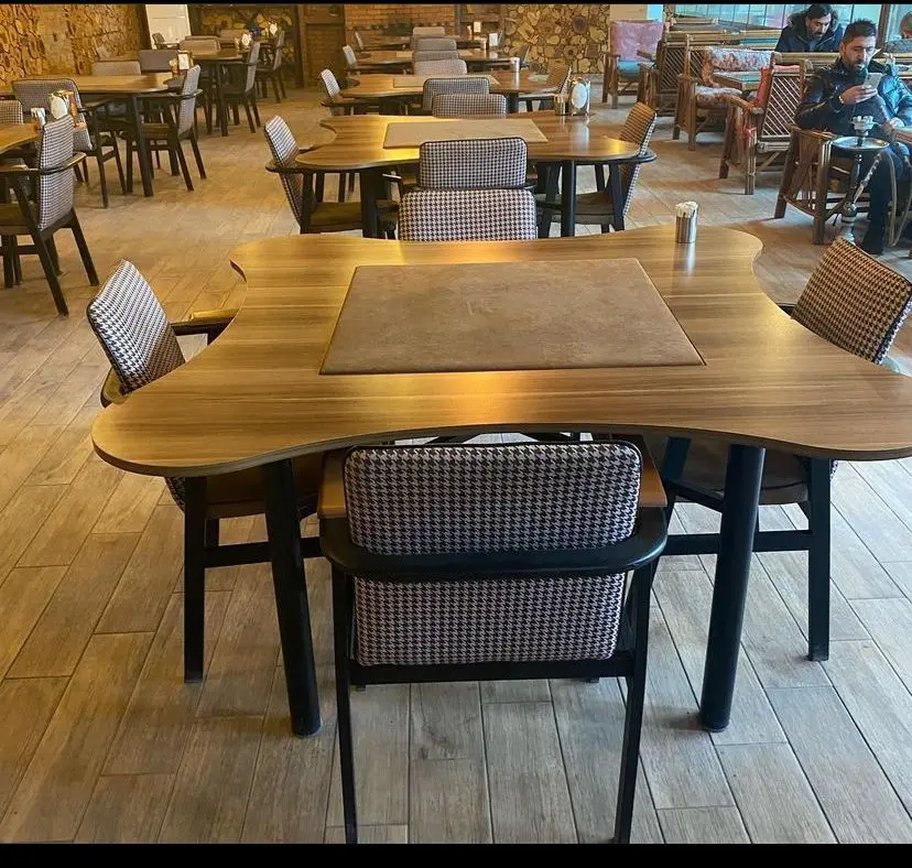 4 yanlıklı özel tasarım okey masası ahşap sandalye takımı restaurant