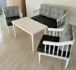 4 parça beyaz ahşap balkon mobilya takımı