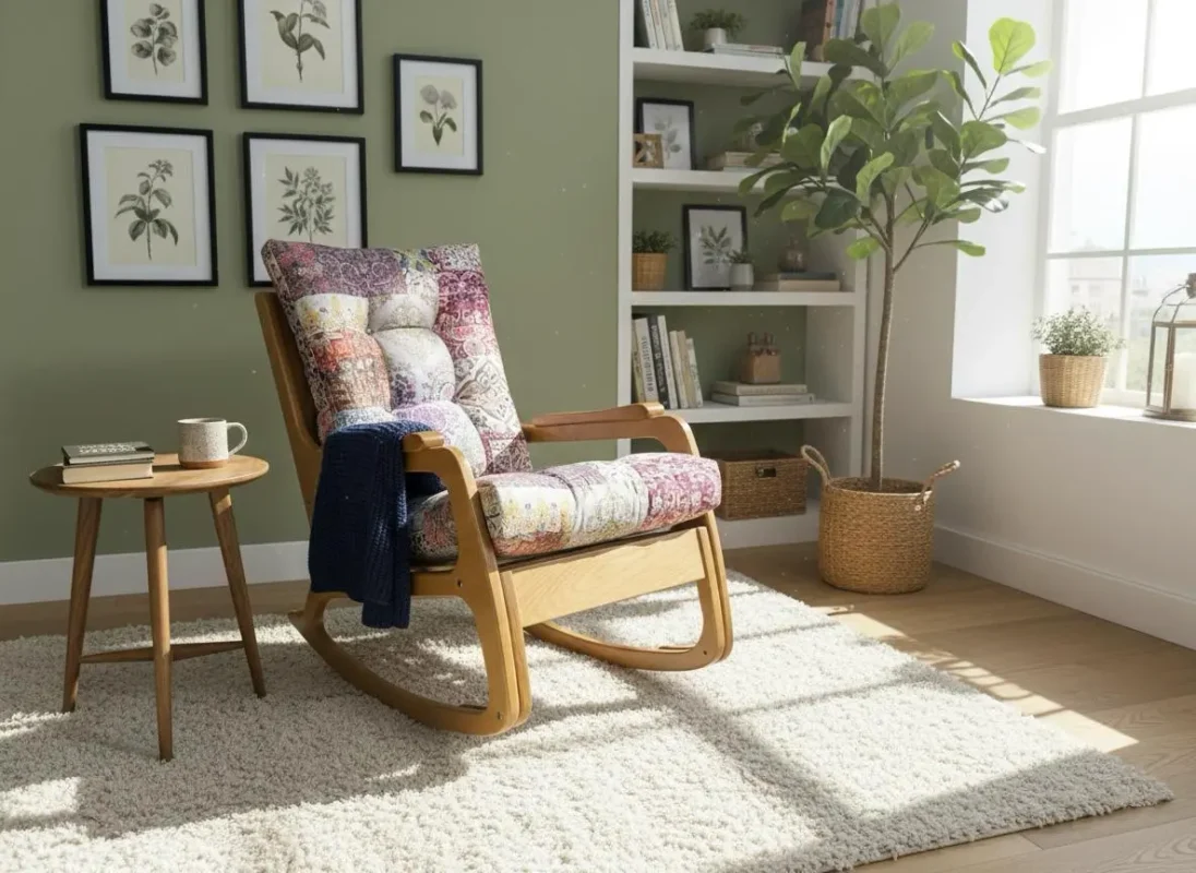 Kayseri ahşap sallanan sandalye balkon ve bahçe için minderli model